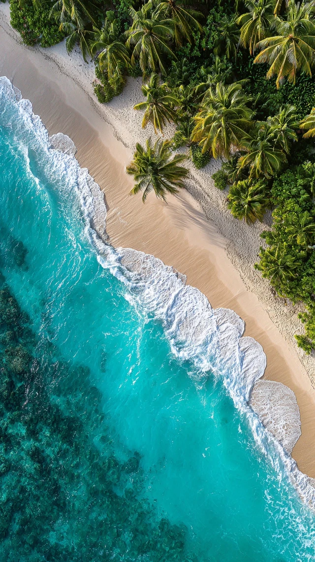 Tropical Beach Aerial View Palm Trees Turquoise Water