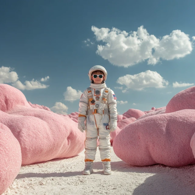 Astronaut Boy on Mars Pink Landscape