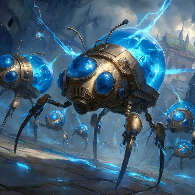 Bug Bots Emitting Blue Energy 4K Painting