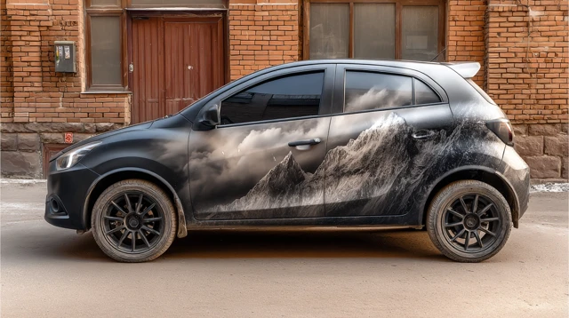 Car Wrap Design Mountain Black White Kuzbass Region