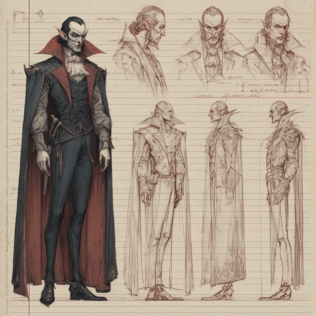 Medieval Vampire Character Design Sheet Gothic Horror