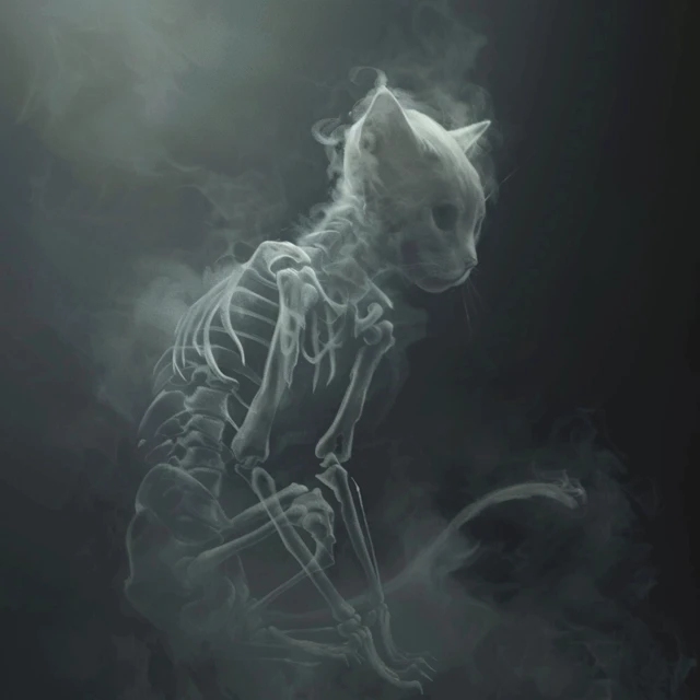 Skeletal Cat Ghost by Ghibli Inspired Art