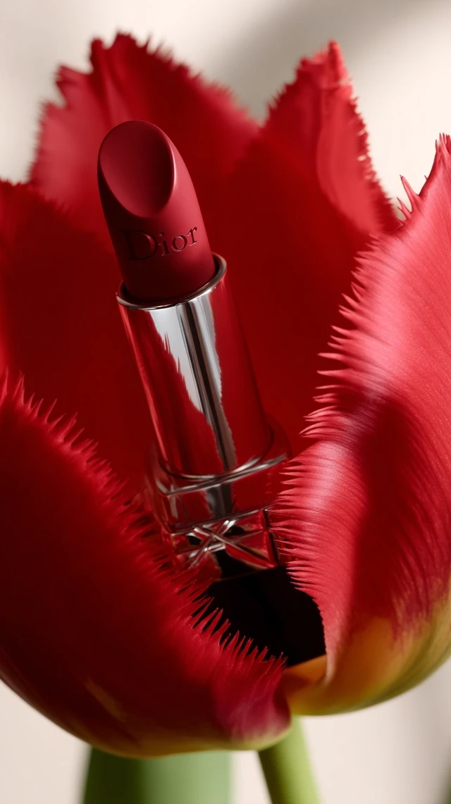 Dior Lipstick in a Tulip Flower Macro Photography