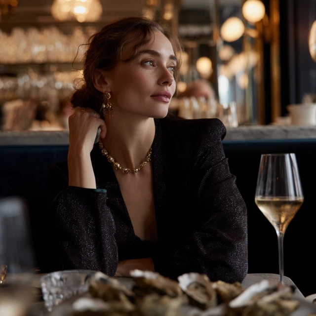 Woman in Luxury Restaurant with Oysters