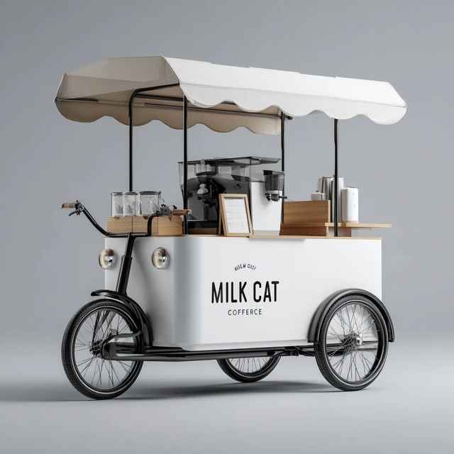 Modern White Milk Cat Coffee Cart Design