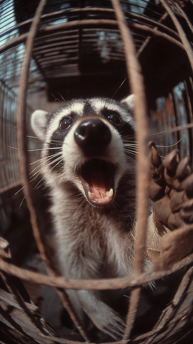 Raccoon in Cage Hyperrealistic Portrait