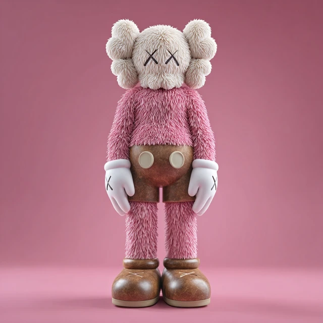 KAWS Figure 3D Render Pink Fur Cartoon