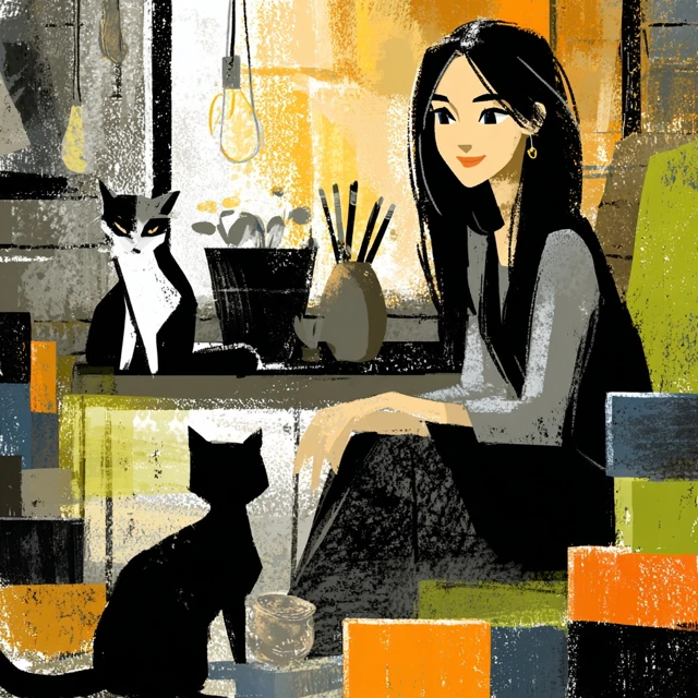 Therapist with Cats Illustration of a Cozy Therapy Room