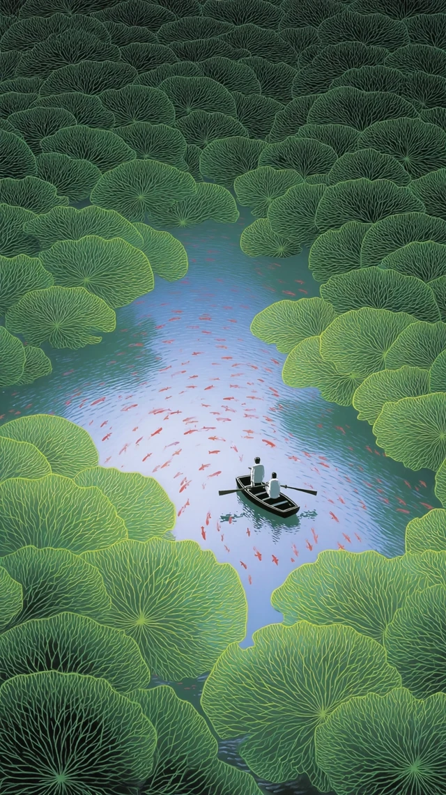 Lotus Pond Painting Tranquil Scene Nature Art