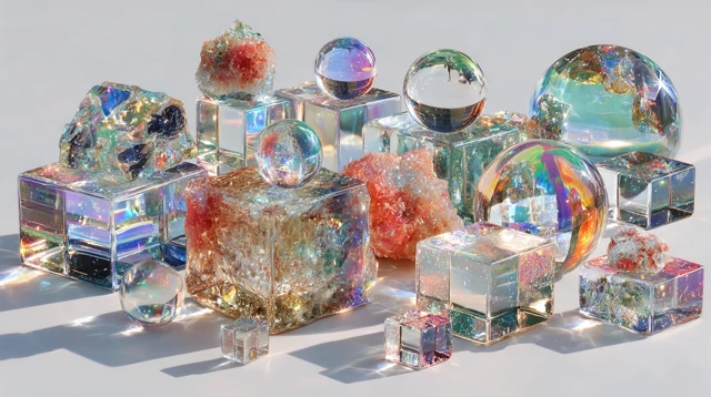 Minimal Glass Objects Spheres Cubes Abstract Shapes