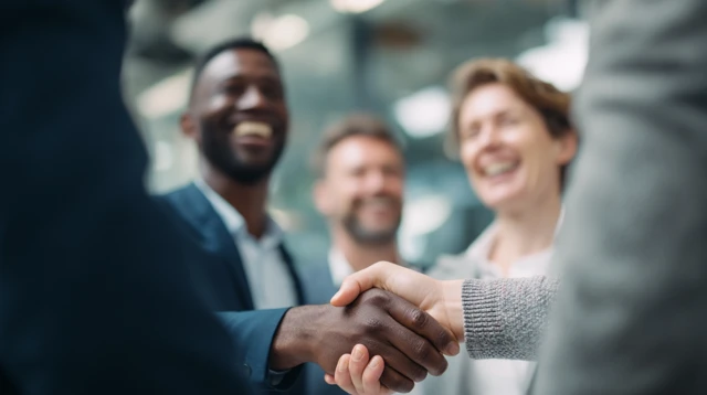 Business Deal Handshake Smiling Professionals