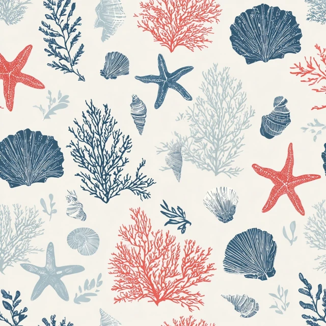 Coastal Pattern Coral Starfish Shells Vector