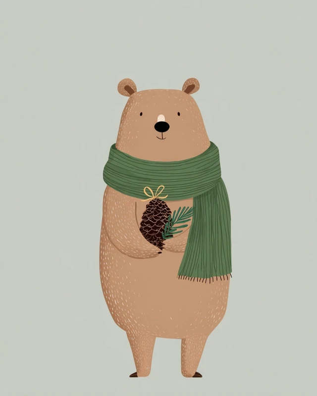 Christmas Bear Illustration Scandinavian Minimalist Design