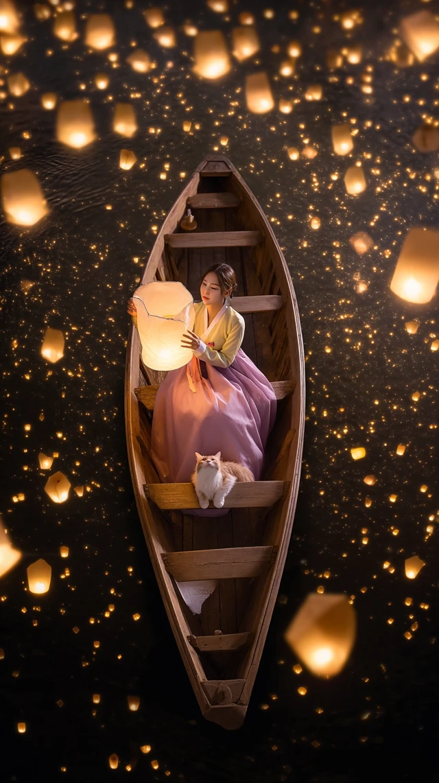 Korean Lantern Festival Night Boat Scene