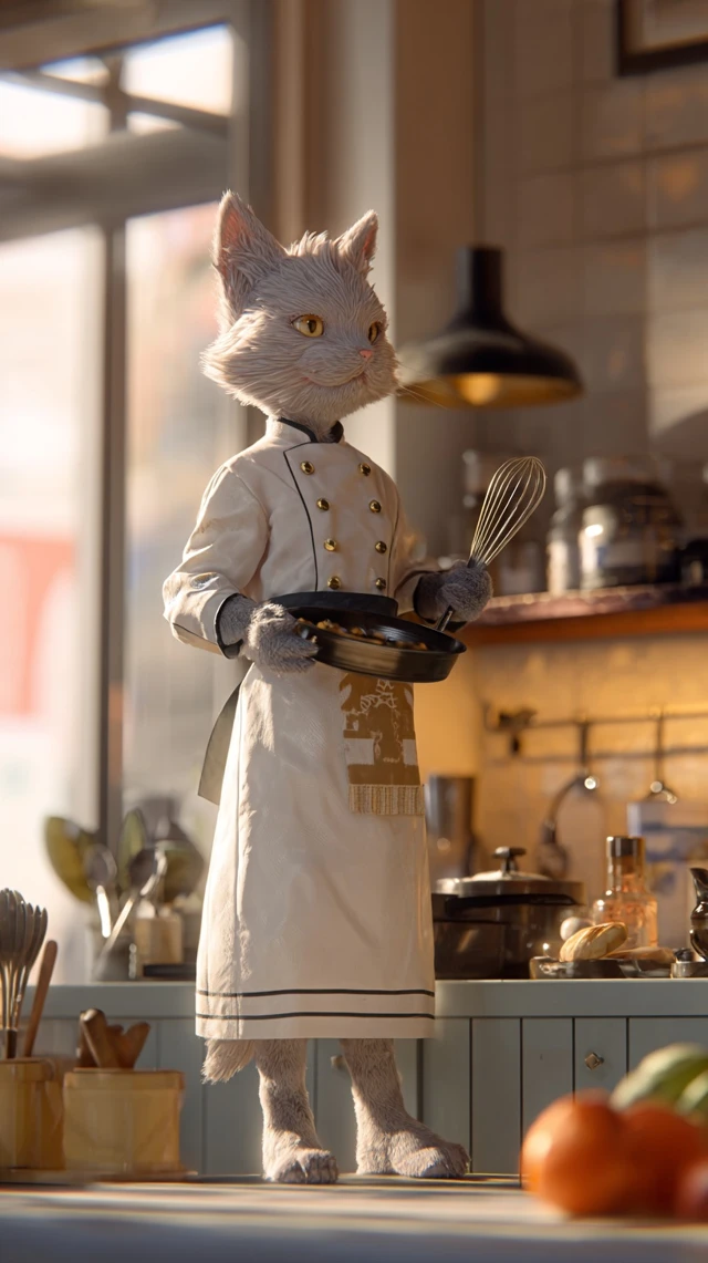 Cat Chef in a Cozy Kitchen Illustration