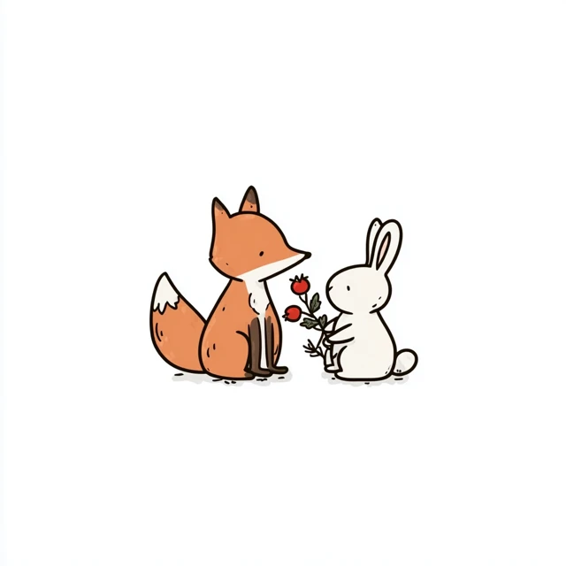Cute Fox and Rabbit Illustration