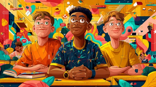 Classroom Friends: Chintu Raju Vijay in Colorful Illustration
