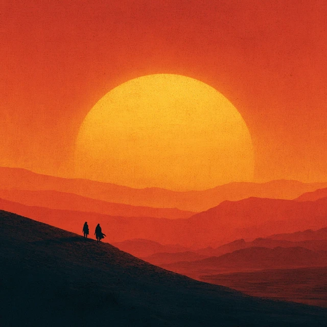 Desert Landscape with Burning Sun Dune Inspired Art