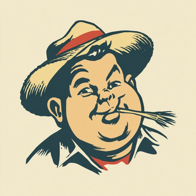 Retro Truck Stop Logo Chubby Man Straw Hat