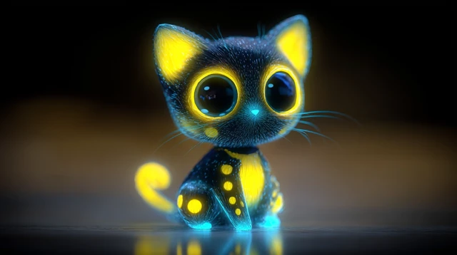 Bioluminescent Kitten Kawaii Chibi 3D Cartoon
