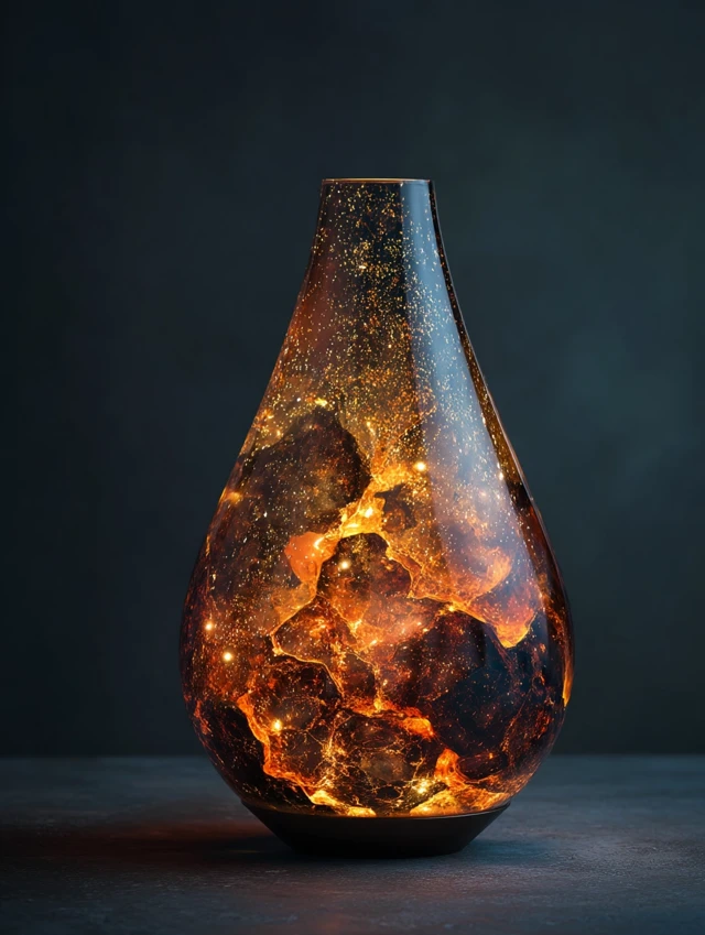Golden Lava Vase Lamp Art Dark Background Creative Shape