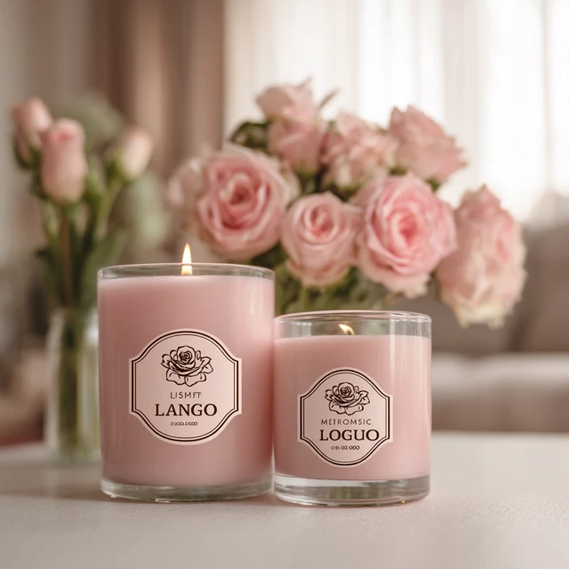 Pink Candles Mockup with Roses Soft Lighting