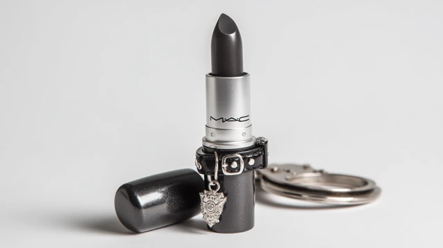 MAC Lipstick in Police Costume on White Backdrop
