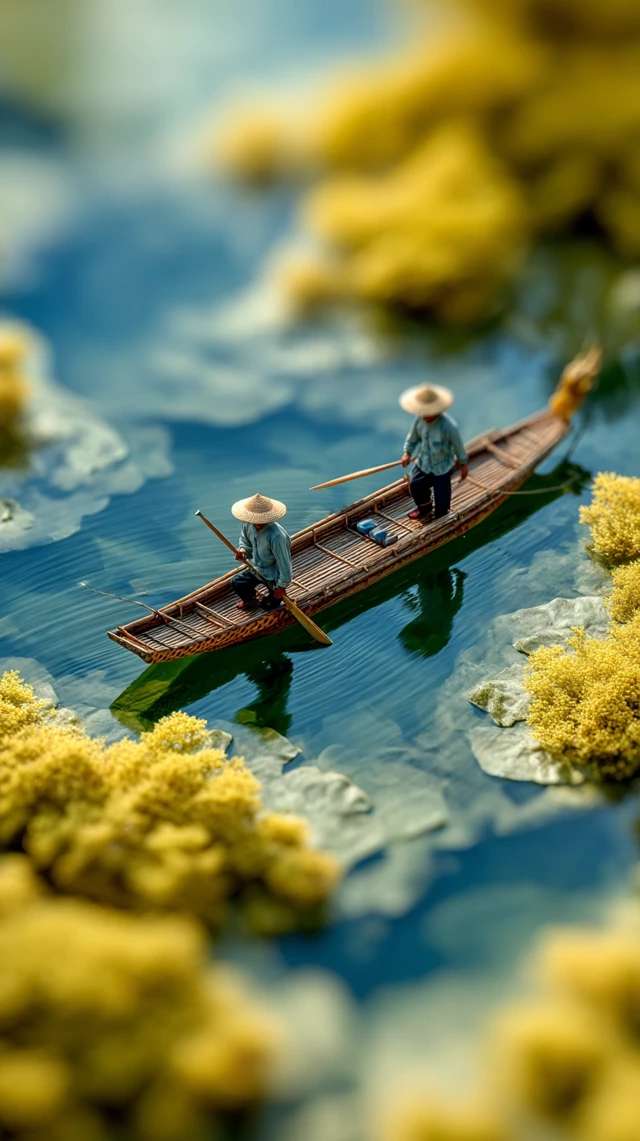 Miniature Chinese Dragon Boat on Lake Tilt Shift Photography