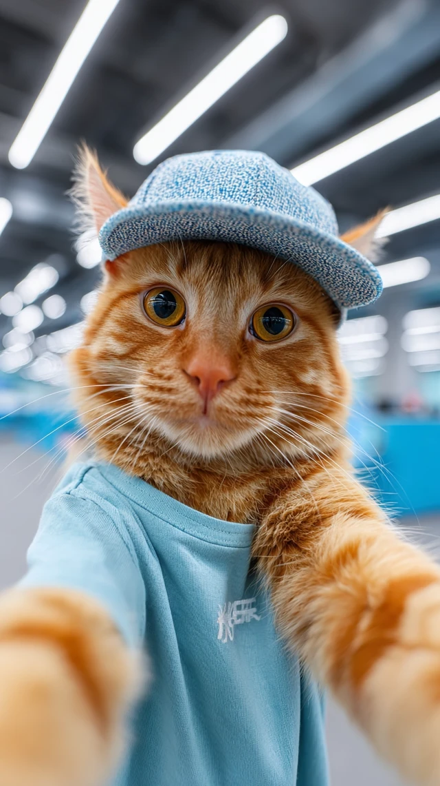 Cool Cat Taking Selfie in IT Office