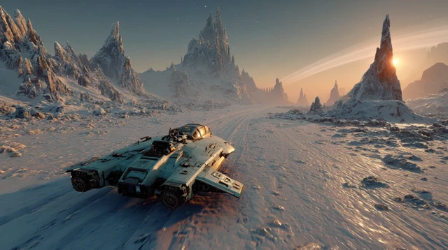 Alien Skimmer on Frozen Moon SciFi Art