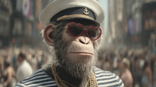 Stylish Ape in NYC Captains Hat and Sunglasses
