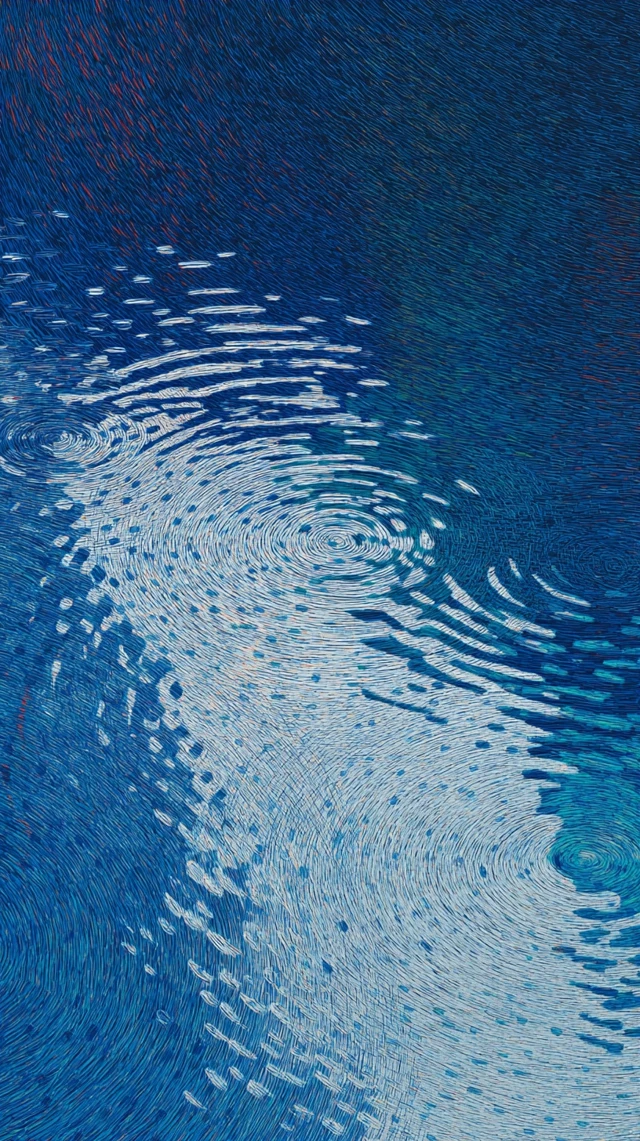 Hockney Style Watercolor Rain Ripples Dreamy Scene