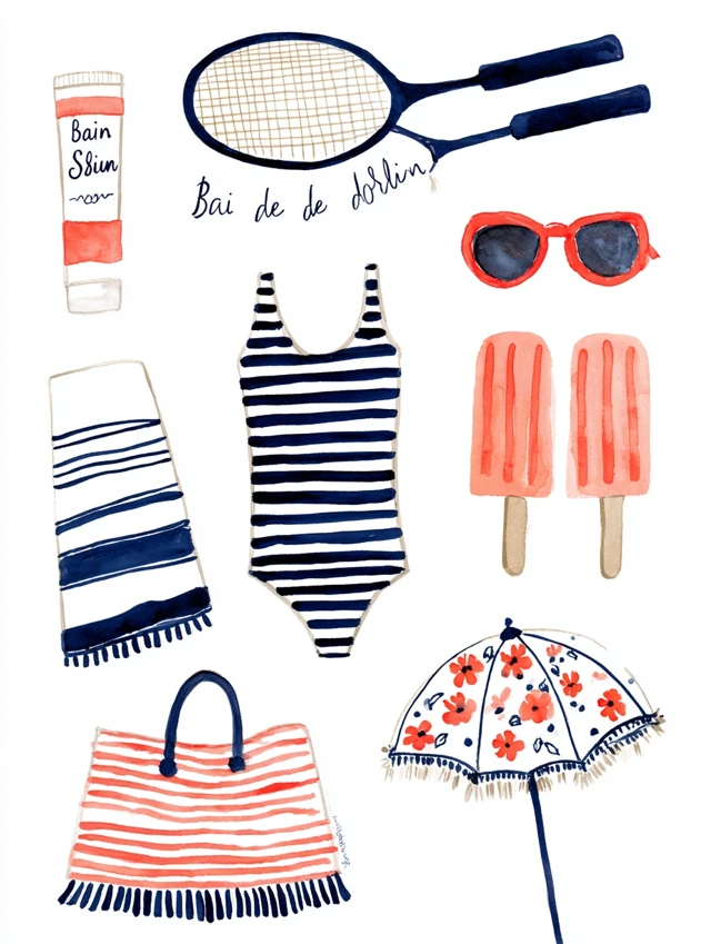 Summer Flat Lay Hand Painted Illustration