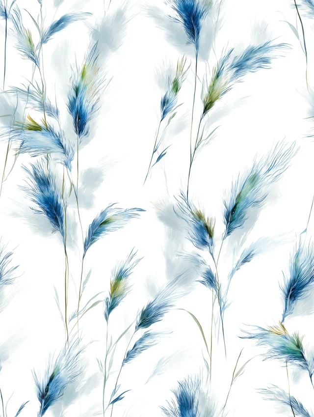 Watercolor Grasses Wallpaper Serene Blue Green