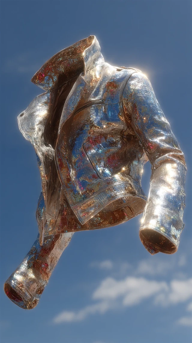 Futuristic Metallic Jacket Against Sky