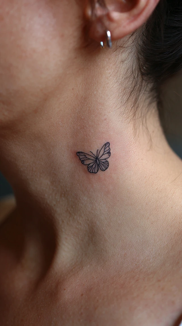 Butterfly Neck Tattoo Minimalist Design Simple Elegance