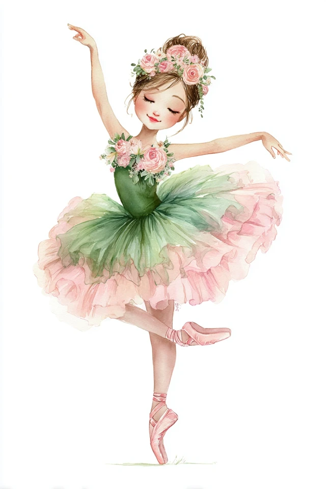 Ballerina Watercolor Clip Art Happy Smiling Dancer
