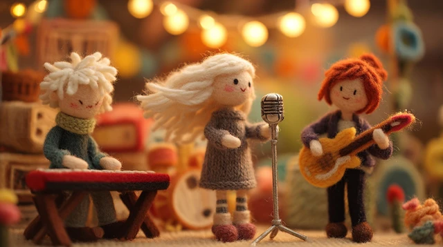 Felt Rock Band on Stage Handmade Wool and Cotton