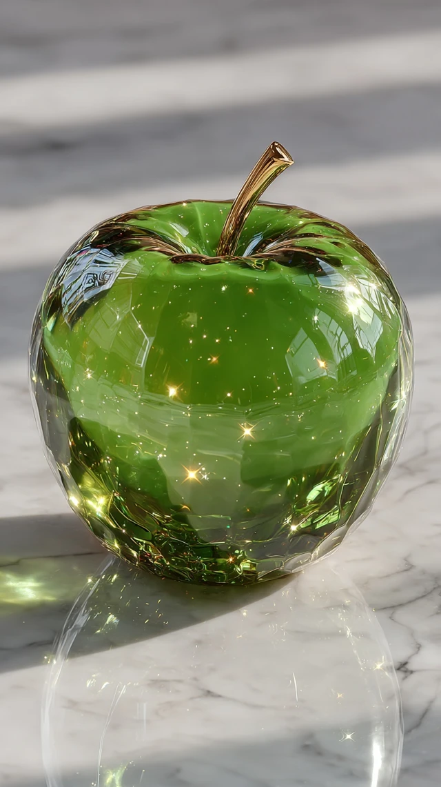 Emerald Crystal Apple on Marble Ultra Detailed 8K
