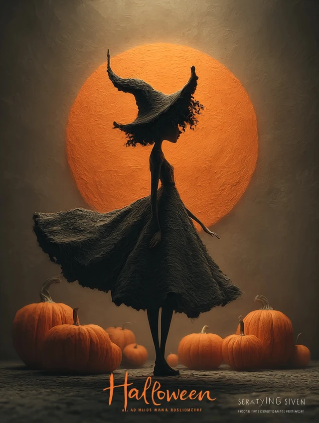 Halloween Witch and Pumpkins Cinematic Poster