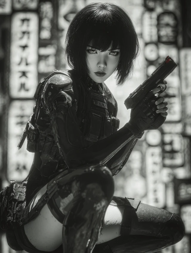 Cyberpunk Warrior Black Bodysuit with Pistol