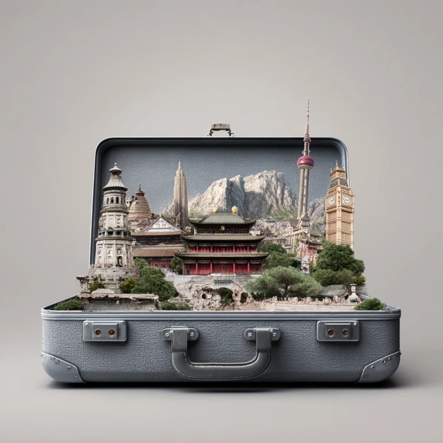 China Landmarks Inside Suitcase Travel Concept