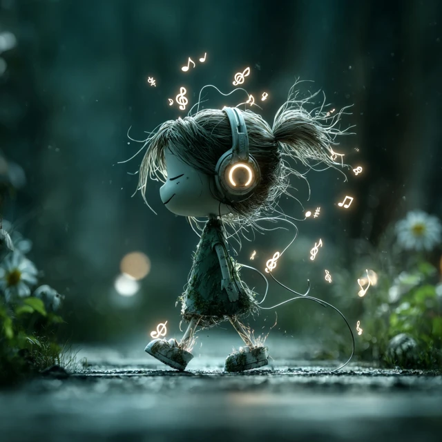 Cute Girl Listening to Music Illustration