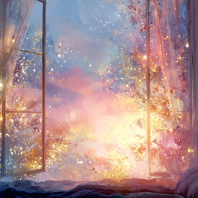 Sunset Bedroom Window Illustration Pastel Colors 4K