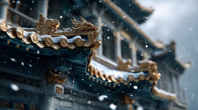 Snowy Palace Eaves Gilded in Gold