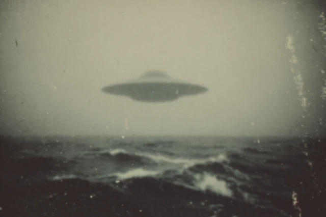Flying Saucer Over Ocean Melancholic 1960s Film