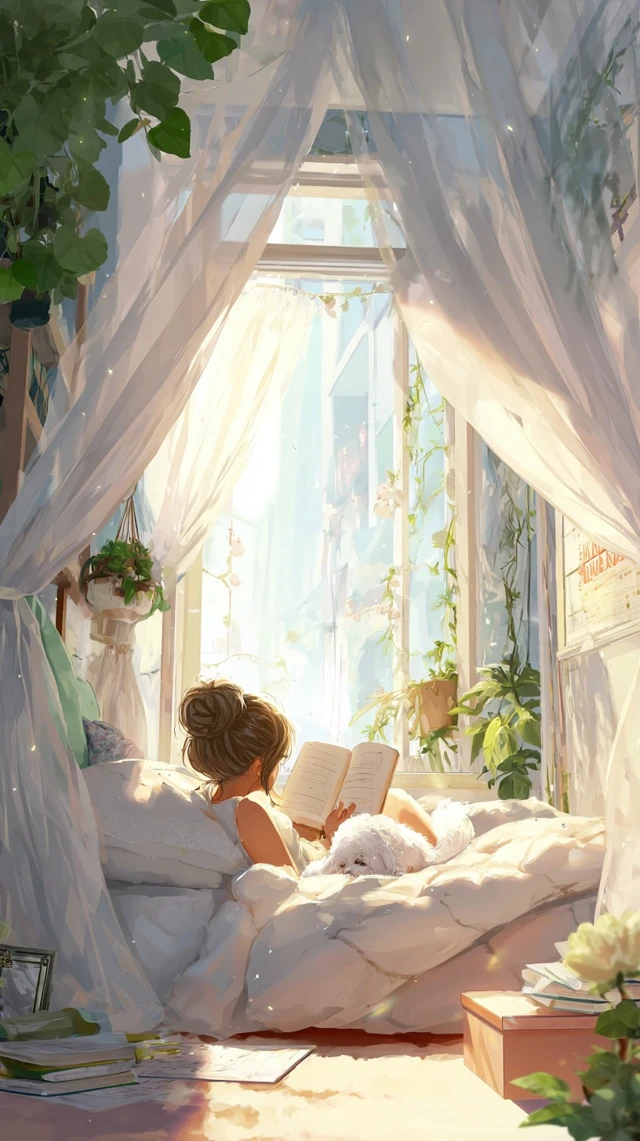 Cozy Room Illustration Sunlight Reading and Relaxation