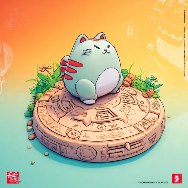Cute Cat Statue Cartoon Illustration