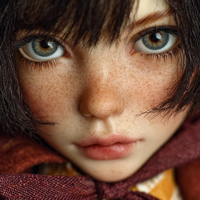 Androgynous BJD Doll with Brown Eyes and Freckles