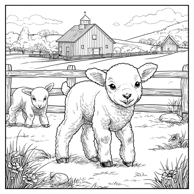 Cute Lamb Coloring Page for Preschoolers Farm Animals